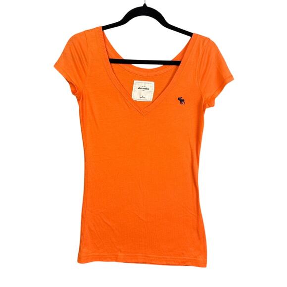 Y2K Vintage Style Abercrombie & Fitch Chelsea Tee Bright Orange Cap Sleeve - Picture 1 of 6